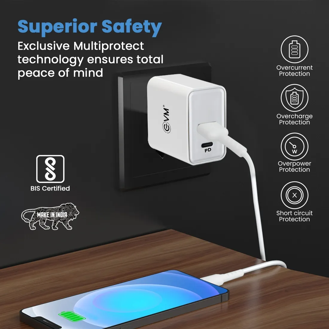 EVM Mobile PD Charger with Cable (USB to Type-C) 22.5W view 2